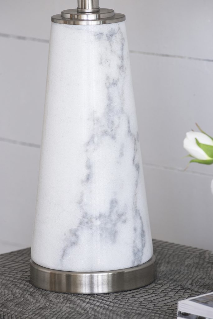 A&B Home 13" x 26" Bundle of 8 White Marble Cone-Shaped With Silver Base and Drum Shade Table Lamp