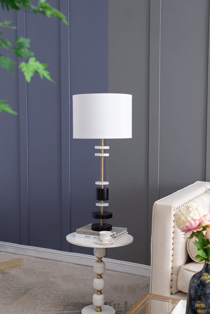 A&B Home 13" x 33" Bundle of 10 White and Black Table Lamp With White Fabric Shade