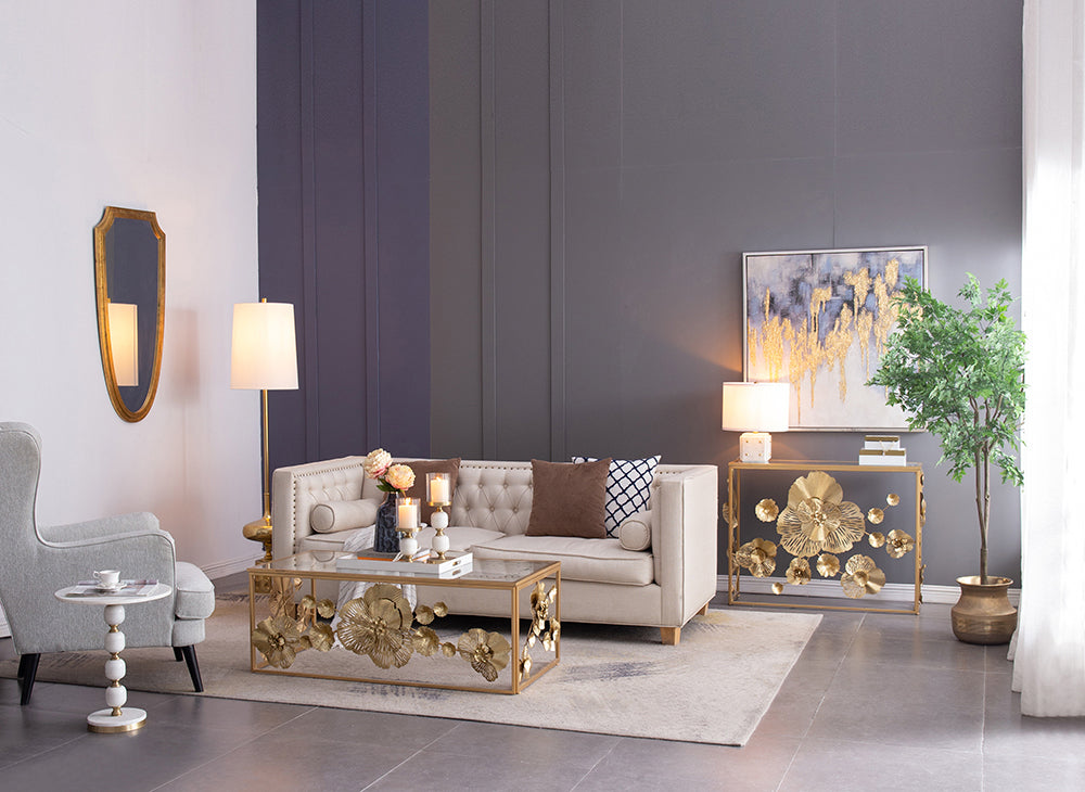 A&B Home 14" x 18" Bundle of 11 White Marble Dice Base With Gold Accent and Drum-Shaped Shade