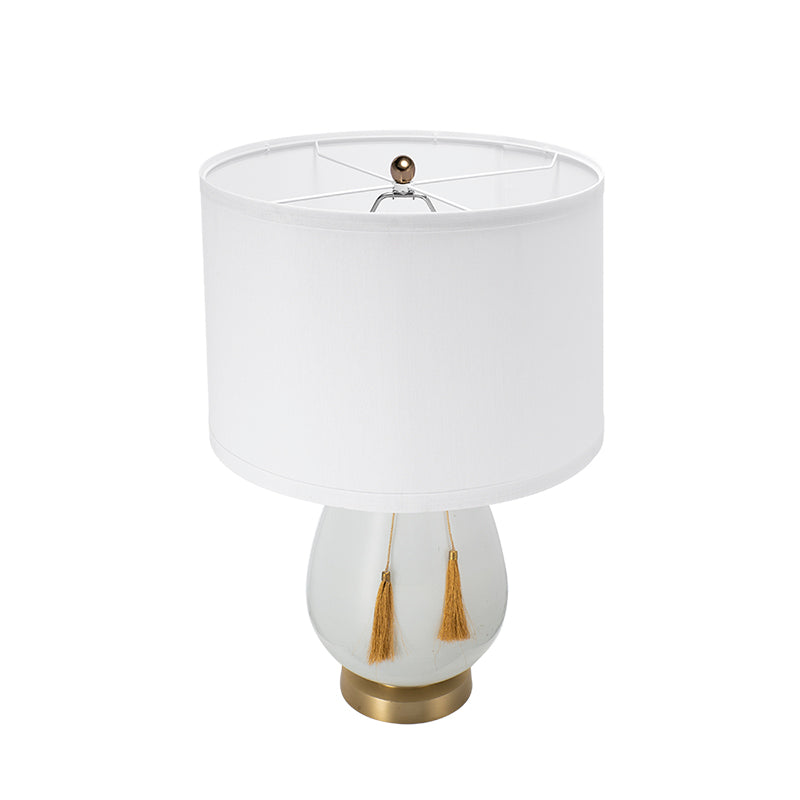 A&B Home 14" x 22" Bundle of 11 White and Gold Table Lamp with Drum-Shape Shade and Two Tassel Accents