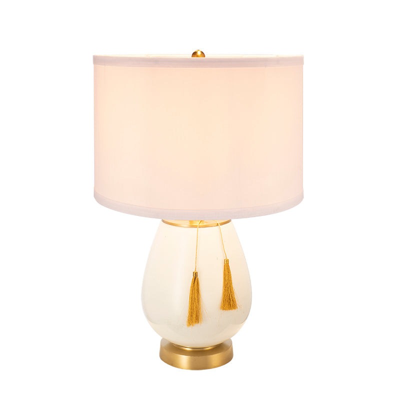 A&B Home 14" x 22" Bundle of 11 White and Gold Table Lamp with Drum-Shape Shade and Two Tassel Accents