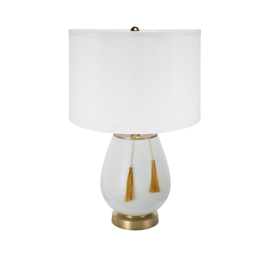 A&B Home 14" x 22" Bundle of 11 White and Gold Table Lamp with Drum-Shape Shade and Two Tassel Accents
