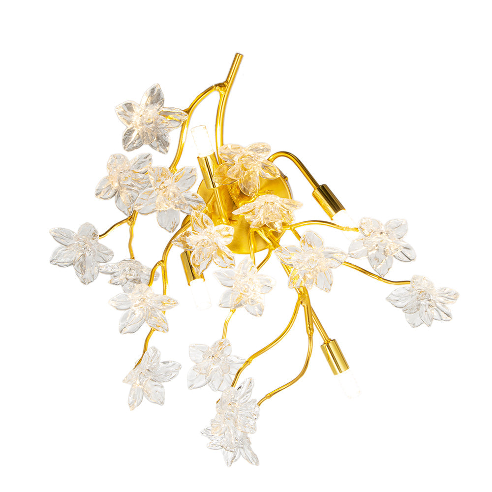 A&B Home 14" x 22" Bundle of 7 Gold and Clear 4-Light Fixture with Flower Design Wall Sconce