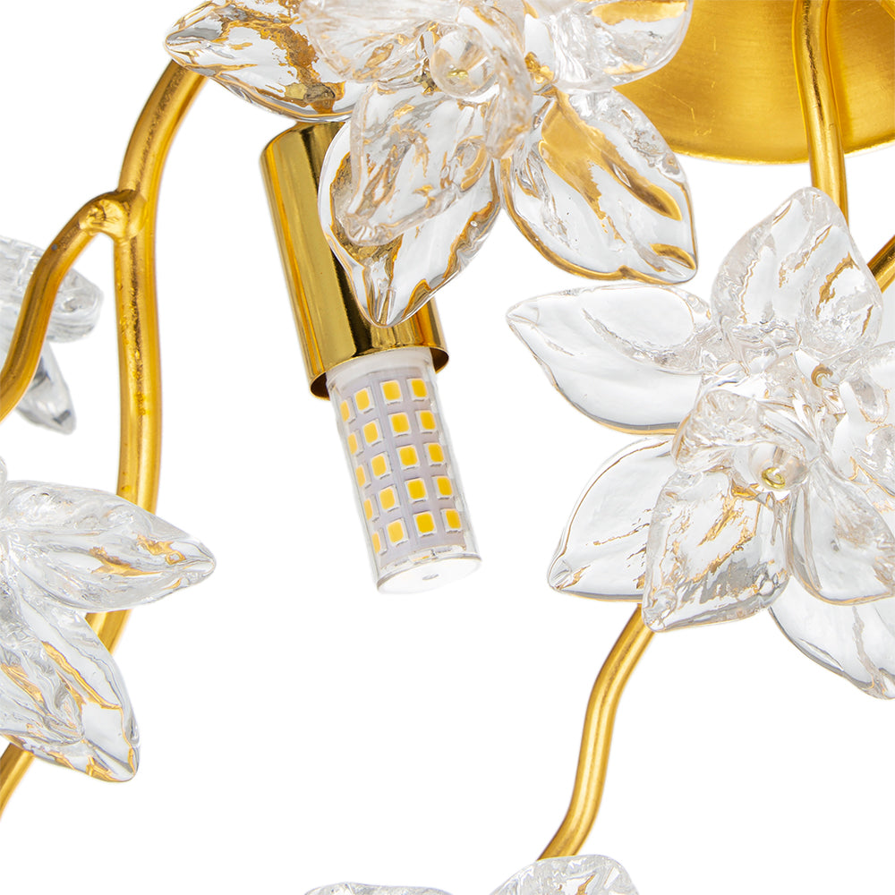 A&B Home 14" x 22" Bundle of 7 Gold and Clear 4-Light Fixture with Flower Design Wall Sconce