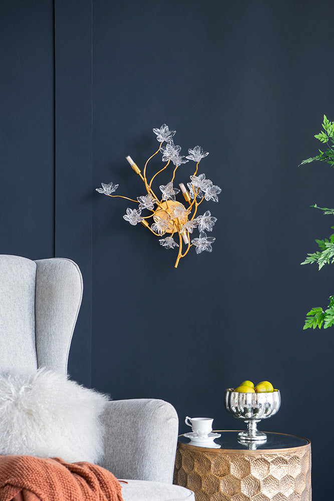 A&B Home 14" x 22" Bundle of 7 Gold and Clear 4-Light Fixture with Flower Design Wall Sconce