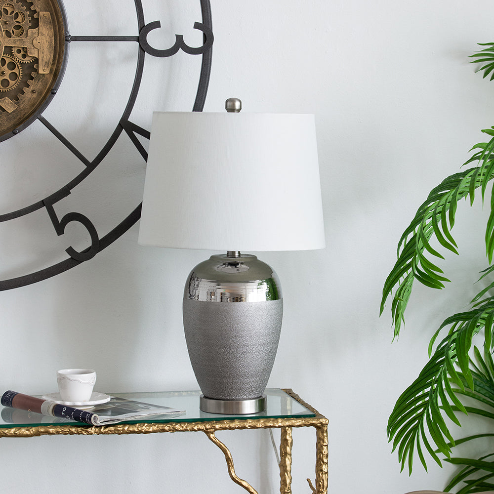 A&B Home 14" x 24" Bundle of 16 Silver Ceramic Base With White Tapered Drum Shade
