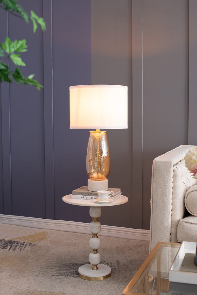 A&B Home 14" x 26" Bundle of 12 Amber Glass Table Lamp With White Drum-Shaped Shade