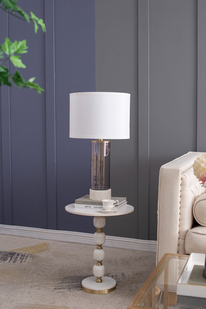 A&B Home 14" x 26" Bundle of 13 White Marble Base With Gray Cylindrical Body and White Drum-Shaped Shade