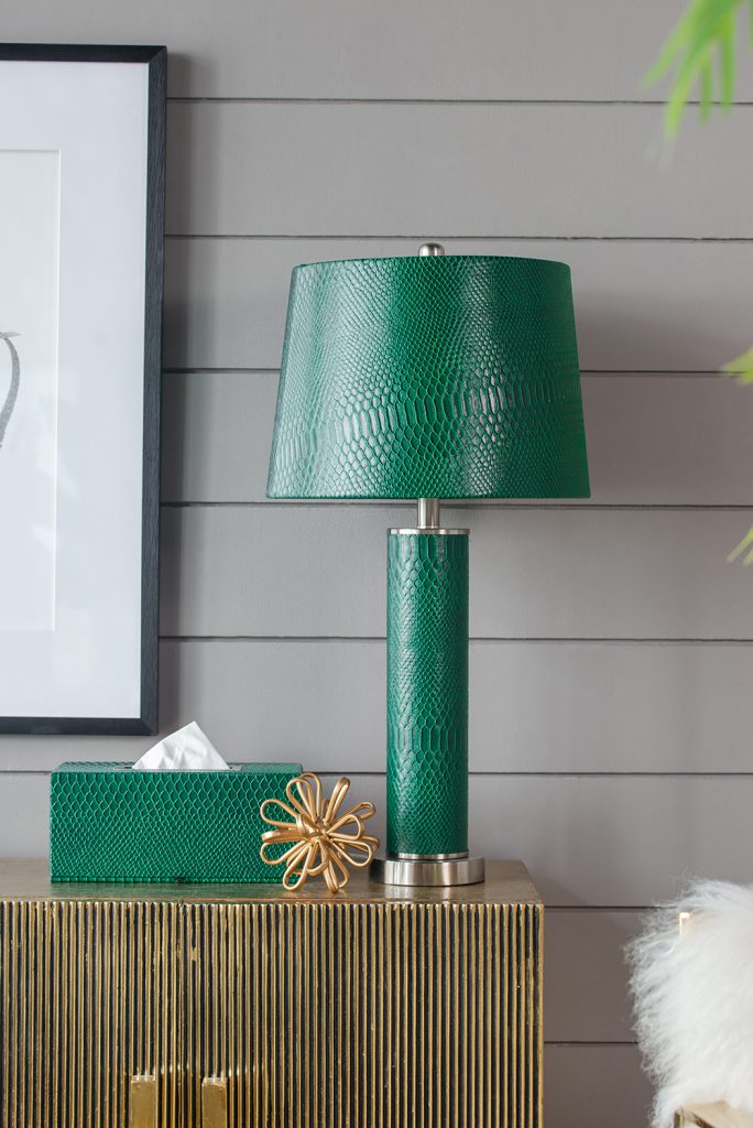 A&B Home 14" x 27" Bundle of 15 Green Crocodile Textured Faux Leather Table Lamp