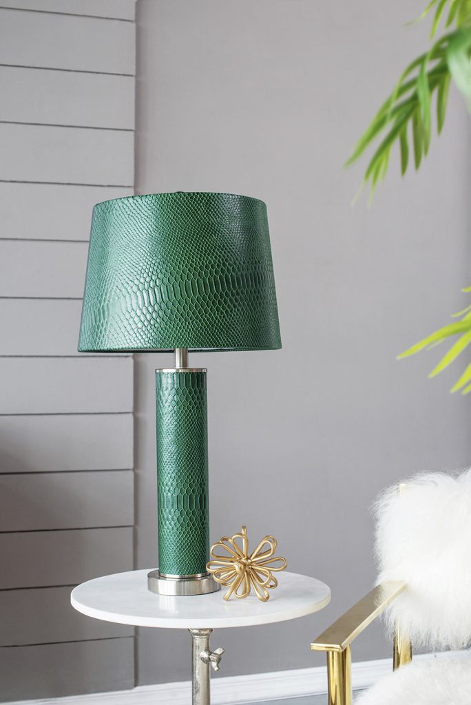 A&B Home 14" x 27" Bundle of 15 Green Crocodile Textured Faux Leather Table Lamp