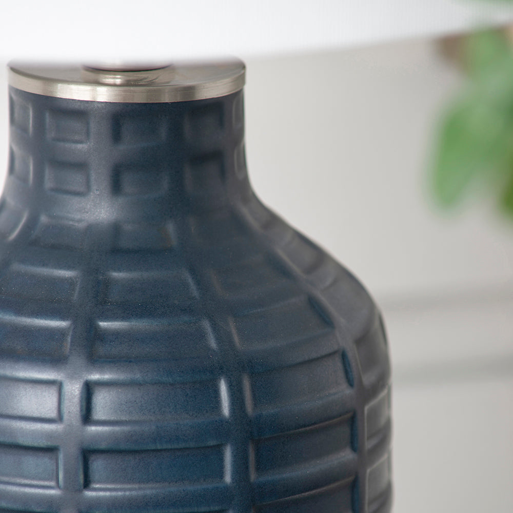 A&B Home 14" x 27" Bundle of 19 Blue Ceramic Textured Base With Silver Accent and White Drum Shade