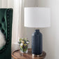 A&B Home 14" x 27" Bundle of 19 Blue Ceramic Textured Base With Silver Accent and White Drum Shade