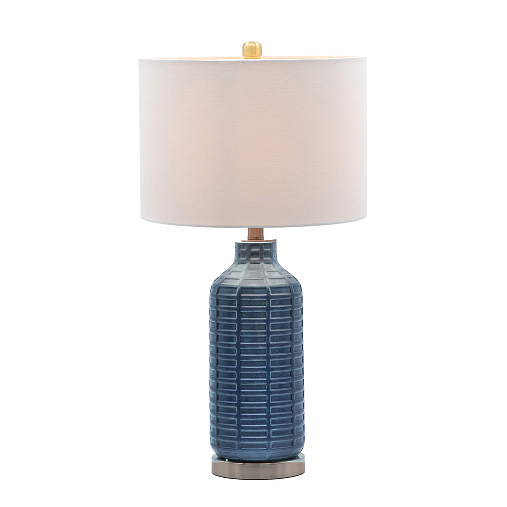 A&B Home 14" x 27" Bundle of 19 Blue Ceramic Textured Base With Silver Accent and White Drum Shade