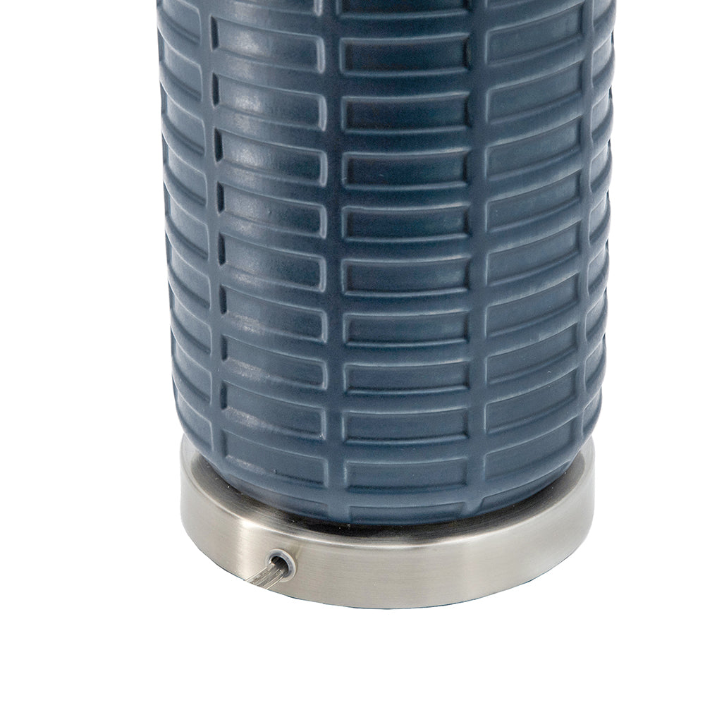 A&B Home 14" x 27" Bundle of 19 Blue Ceramic Textured Base With Silver Accent and White Drum Shade