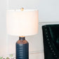 A&B Home 14" x 27" Bundle of 19 Blue Ceramic Textured Base With Silver Accent and White Drum Shade