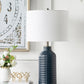 A&B Home 14" x 27" Bundle of 19 Blue Ceramic Textured Base With Silver Accent and White Drum Shade