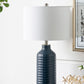 A&B Home 14" x 27" Bundle of 19 Blue Ceramic Textured Base With Silver Accent and White Drum Shade