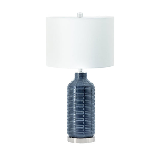 A&B Home 14" x 27" Bundle of 19 Blue Ceramic Textured Base With Silver Accent and White Drum Shade