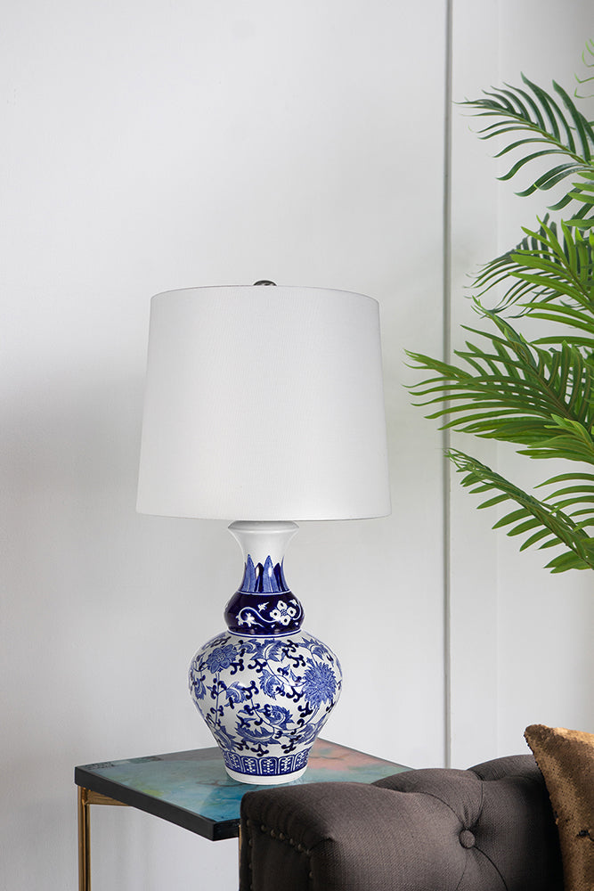 A&B Home 14" x 28" Bundle of 18 Blue and White Round Ceramic Vase Lamp