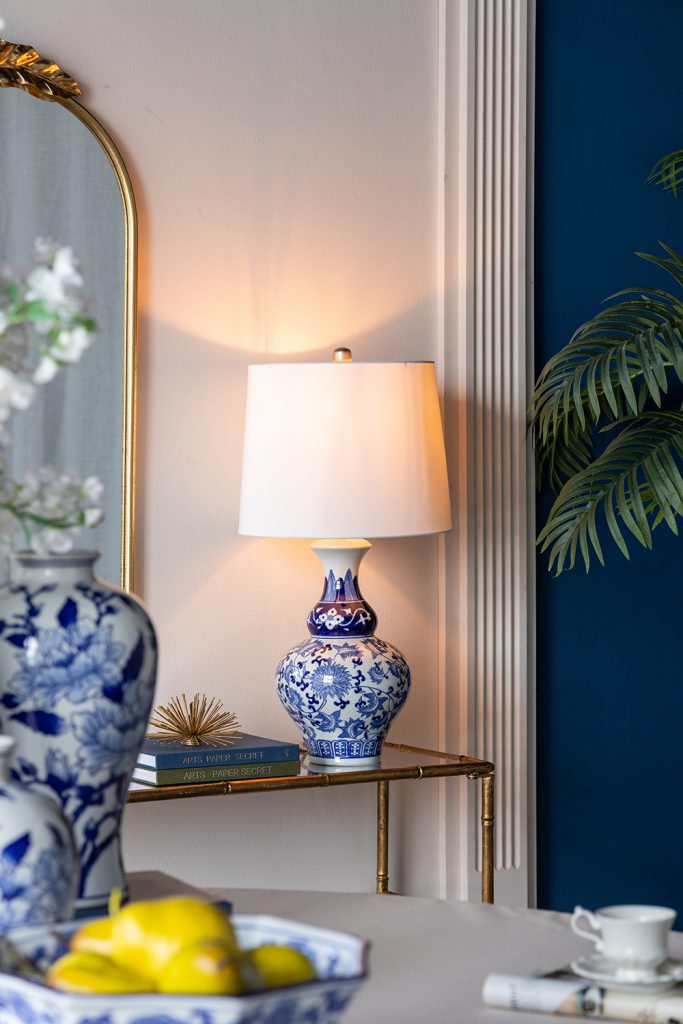 A&B Home 14" x 28" Bundle of 18 Blue and White Round Ceramic Vase Lamp