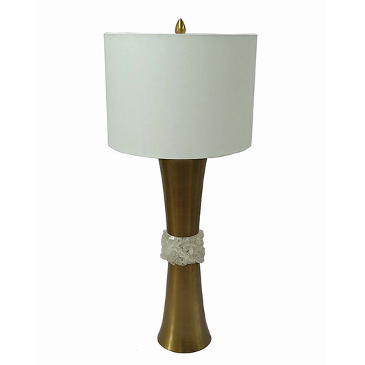 A&B Home 14" x 34" Bundle of 5 Antique Brass Frame With Quartz Table Lamp and White Drum Shade