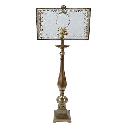 A&B Home 14" x 35" Bundle of 8 Glass Crisscross Patterned Shade and Antique Brass Table Lamp