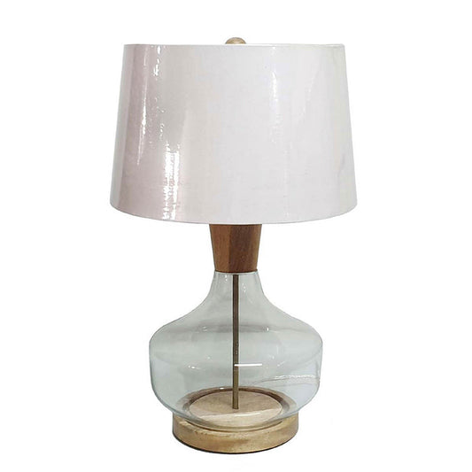 A&B Home 15" x 24" Bundle of 12 Clear Glass With Wooden Base Table Lamp and White Drum Shade