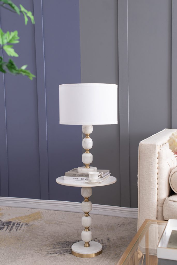 A&B Home 15" x 26" Bundle of 12 Gold and White Marble Base Table Lamp With White Drum-Shaped Shade