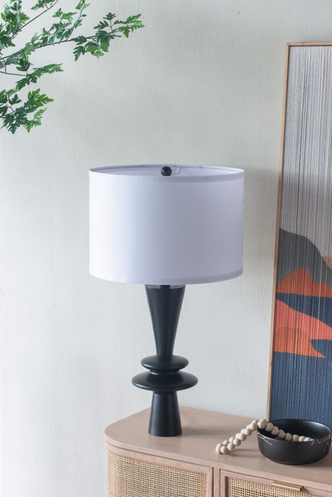 A&B Home 15" x 27" Bundle of 12 Black Table Lamp with Two Varying Disc Accents and White Drum-Shaped Shade