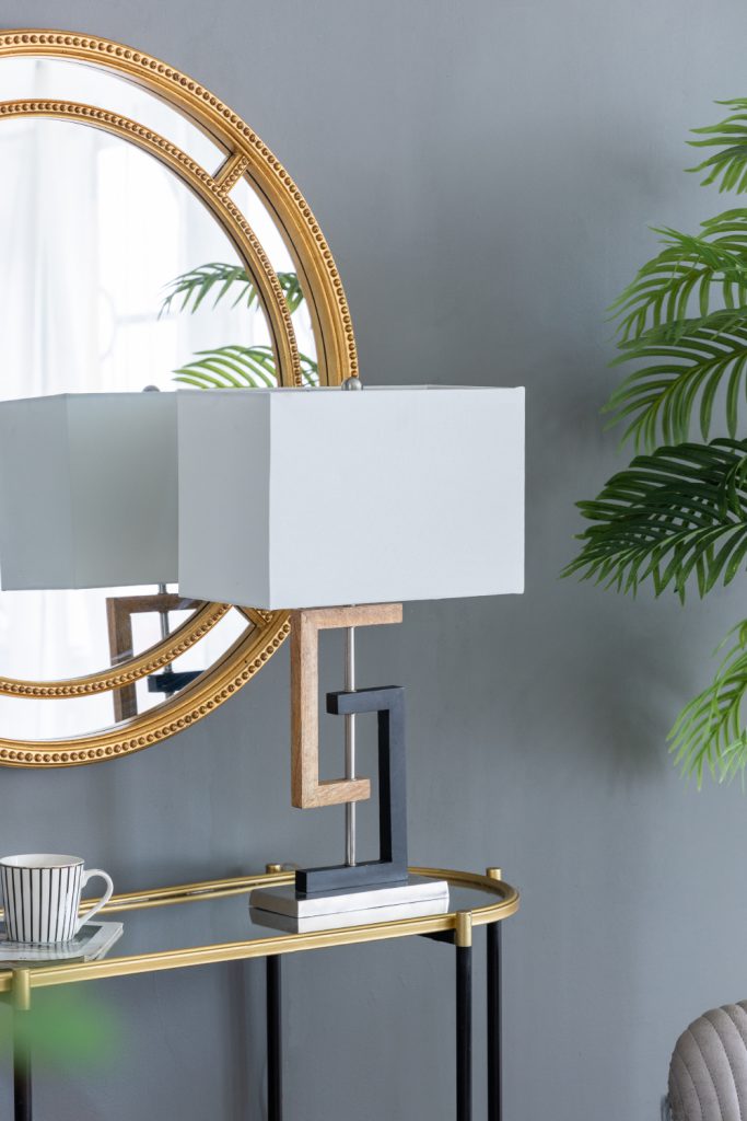 A&B Home 15" x 27" Bundle of 12 Black and Gold Geometric Base With White Rectangular Shade