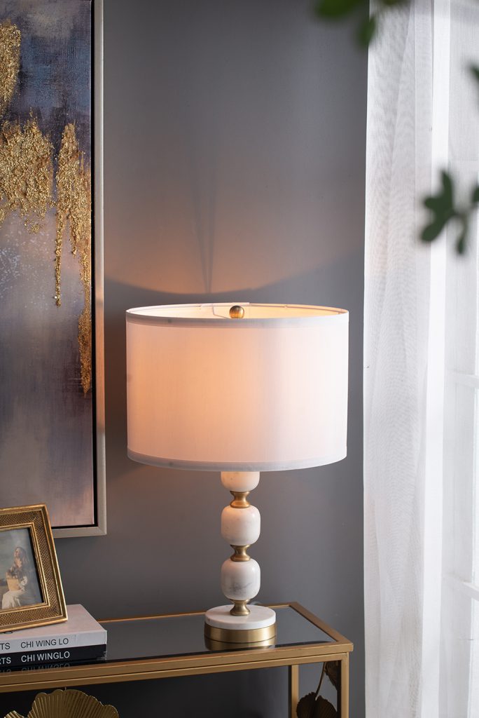 A&B Home 15" x 27" Bundle of 12 Gold and White Marble Base Table Lamp With White Drum-Shaped Shade