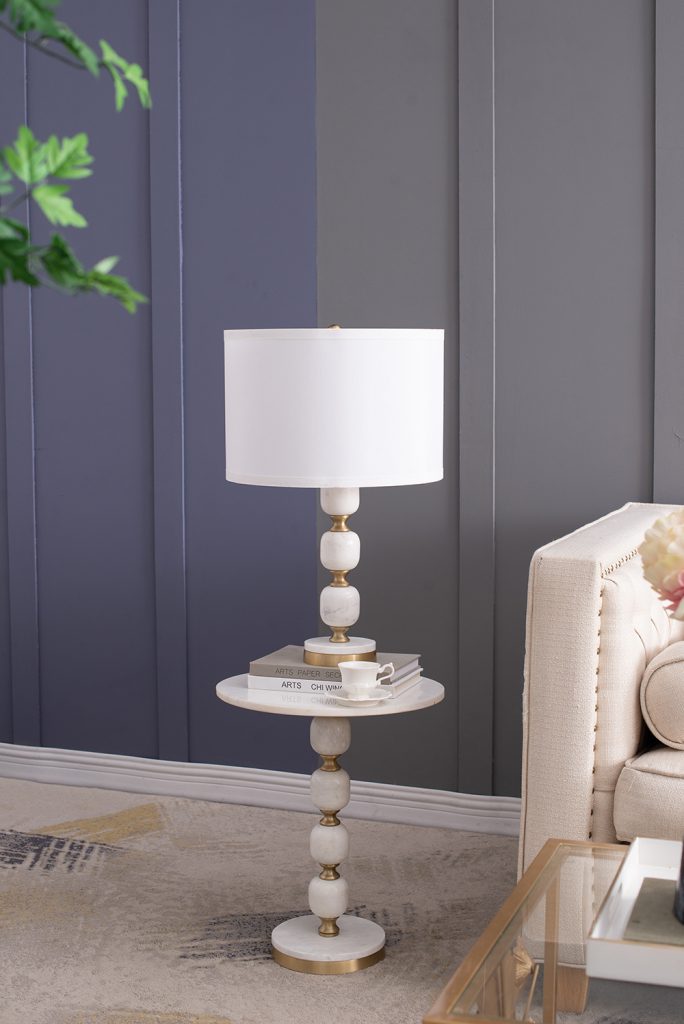 A&B Home 15" x 27" Bundle of 12 Gold and White Marble Base Table Lamp With White Drum-Shaped Shade