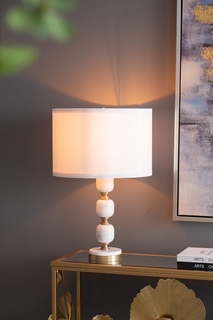 A&B Home 15" x 27" Bundle of 12 Gold and White Marble Base Table Lamp With White Drum-Shaped Shade