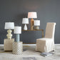 A&B Home 15" x 27" Buttery Yellow Stacked Globe Ceramic Table Lamp With Ivory Drum Shade