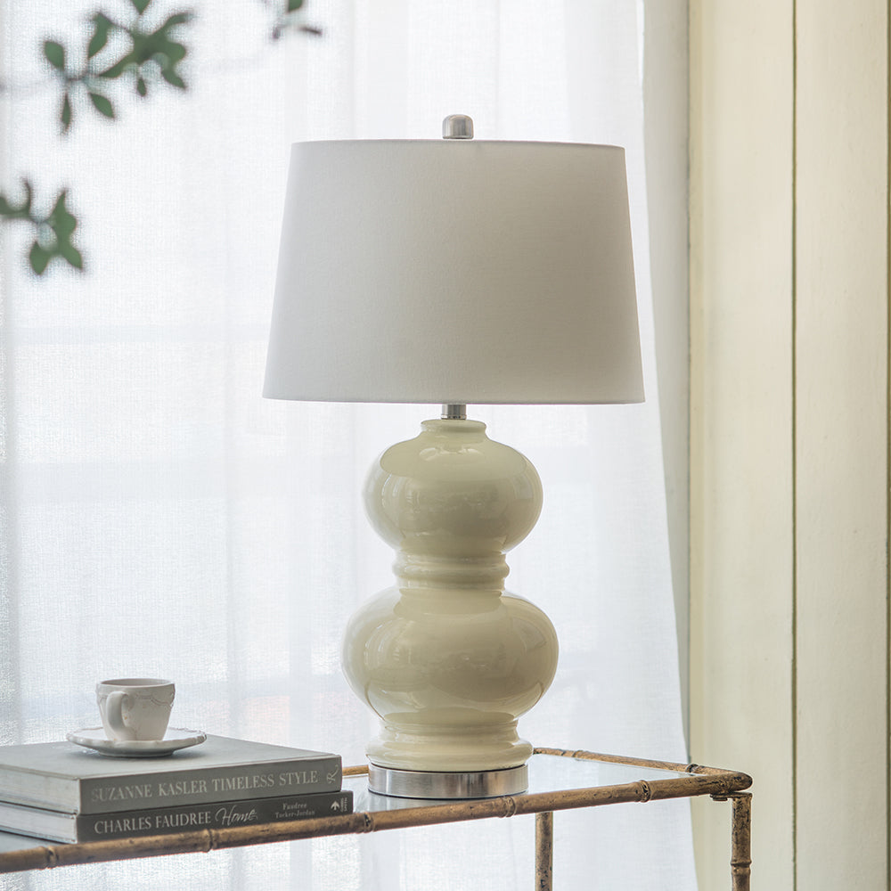 A&B Home 15" x 27" Buttery Yellow Stacked Globe Ceramic Table Lamp With Ivory Drum Shade