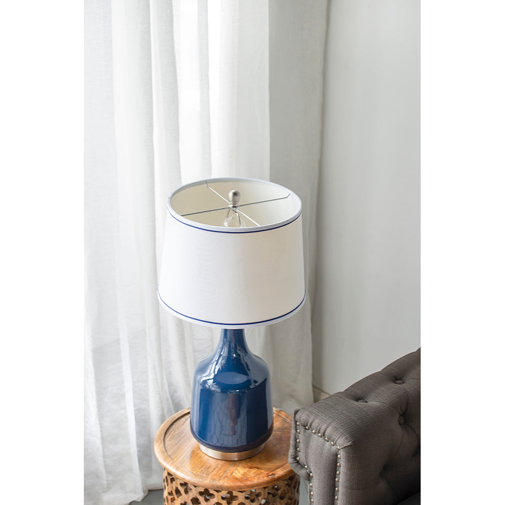 A&B Home 15" x 28" Bundle of 10 Blue Bottle Ceramic Table Lamp With White Drum Shade
