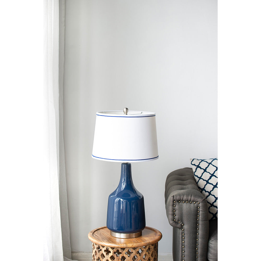 A&B Home 15" x 28" Bundle of 10 Blue Bottle Ceramic Table Lamp With White Drum Shade