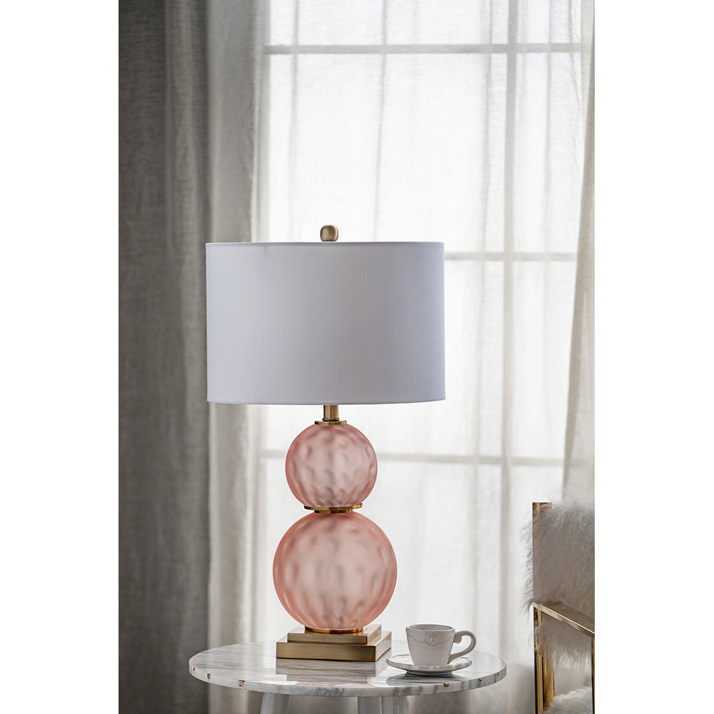 A&B Home 15" x 29" Bundle of 10 Pink Stack Globe and Brass Base Table Lamp With White Drum Shade