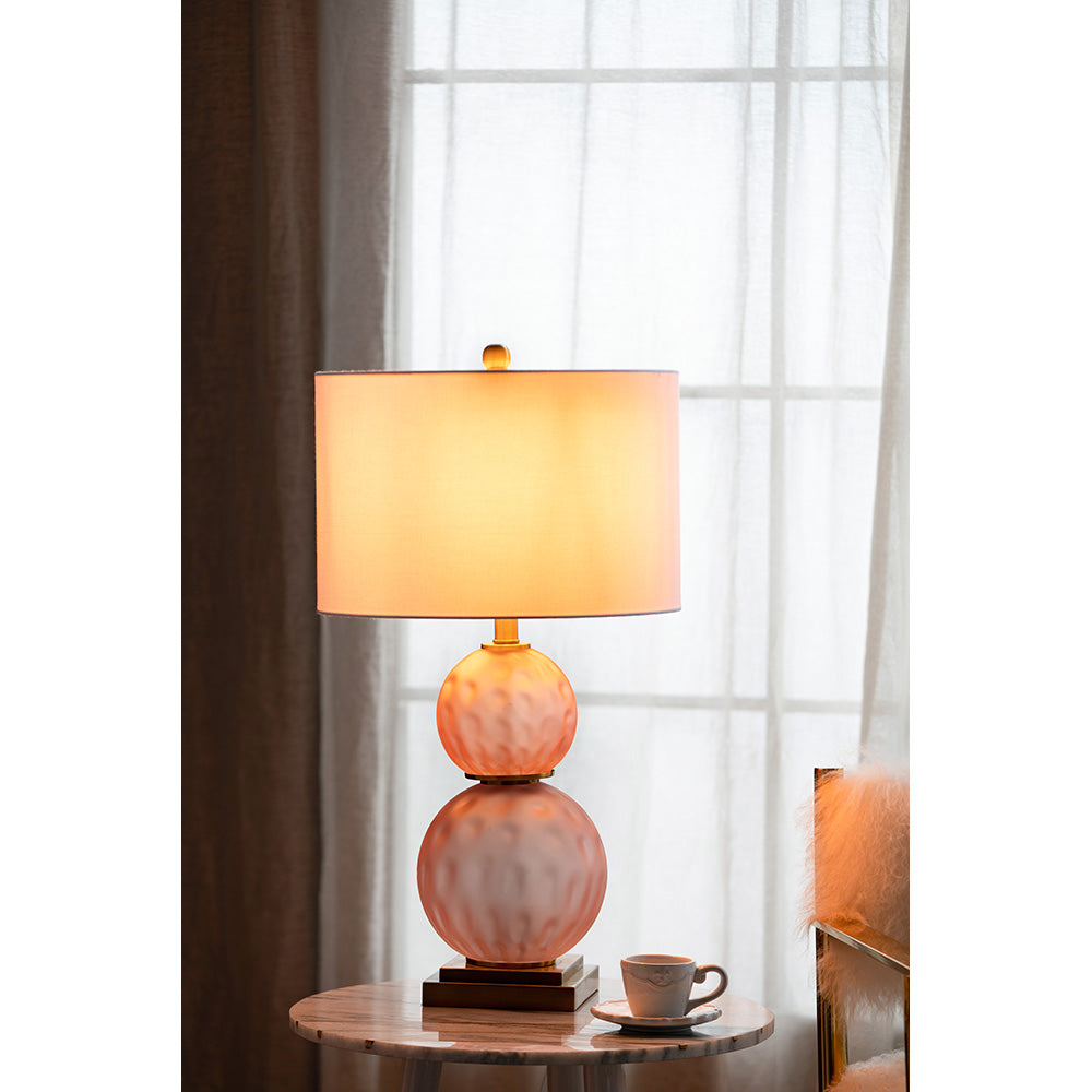 A&B Home 15" x 29" Bundle of 10 Pink Stack Globe and Brass Base Table Lamp With White Drum Shade