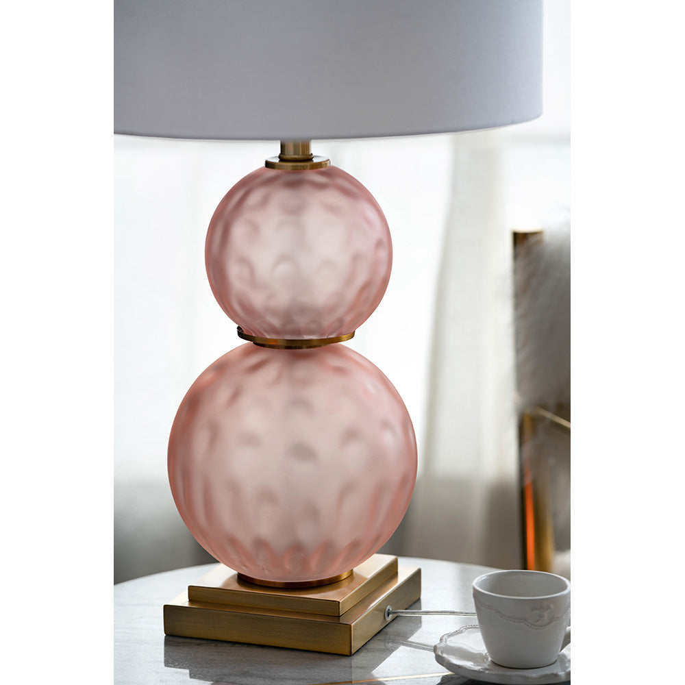 A&B Home 15" x 29" Bundle of 10 Pink Stack Globe and Brass Base Table Lamp With White Drum Shade