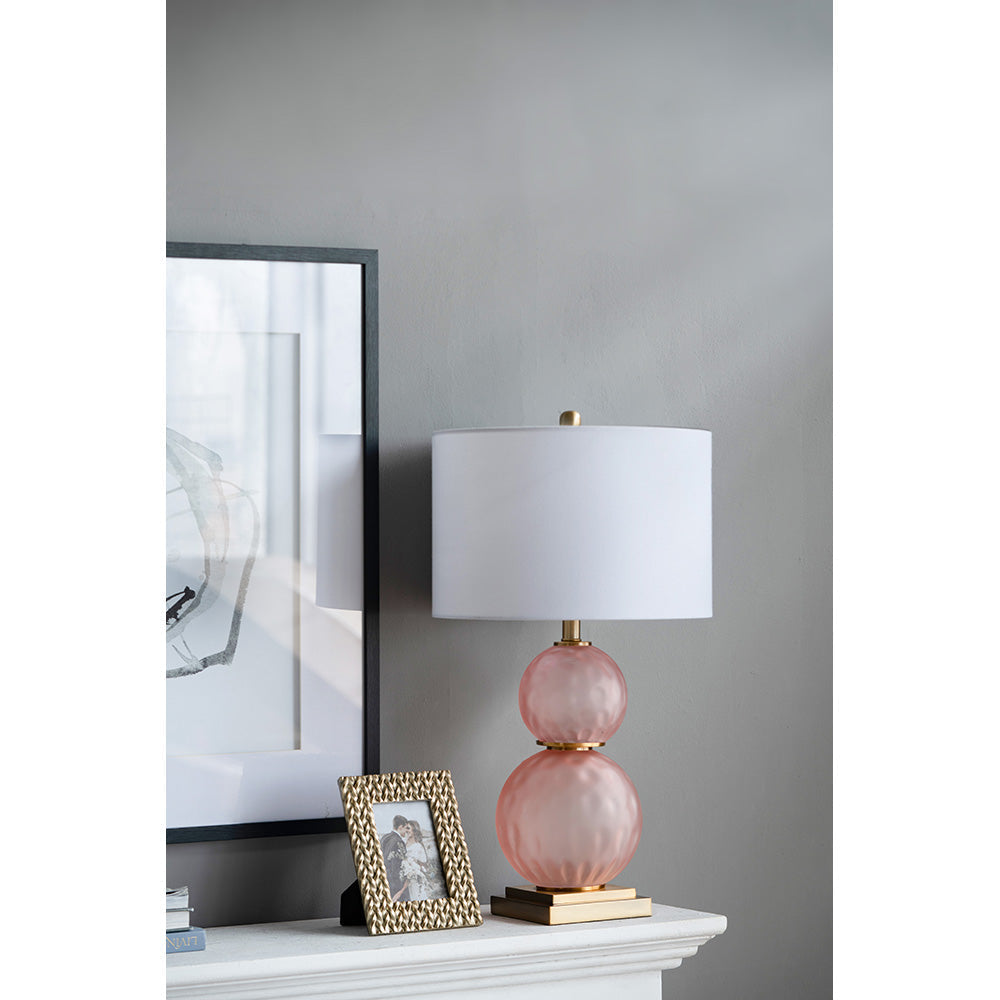 A&B Home 15" x 29" Bundle of 10 Pink Stack Globe and Brass Base Table Lamp With White Drum Shade
