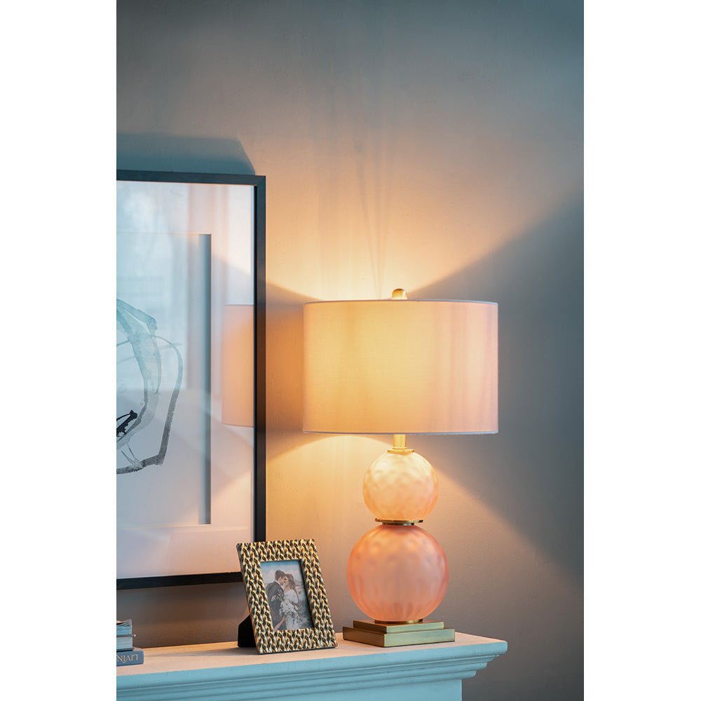 A&B Home 15" x 29" Bundle of 10 Pink Stack Globe and Brass Base Table Lamp With White Drum Shade