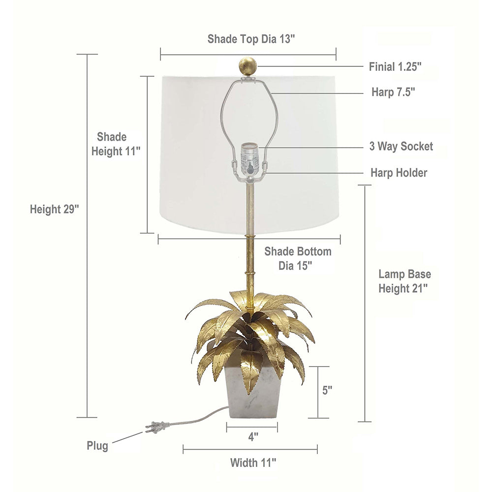 A&B Home 15" x 29" Bundle of 12 White Marble Base With Gold Bamboo and Leaves Accent Table Lamp