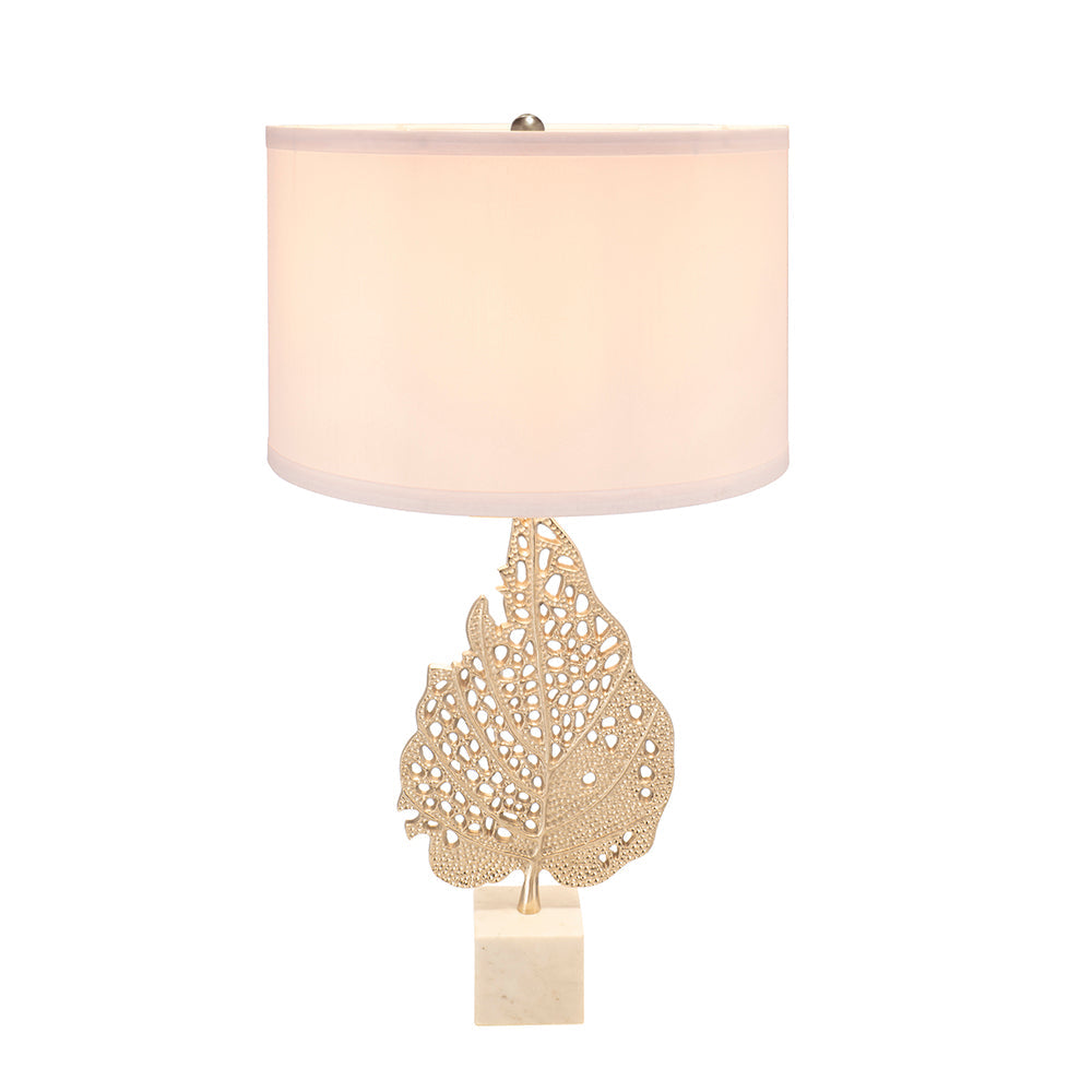A&B Home 15" x 29" Bundle of 13 White and Silver Leaf Table Lamp with Drum Shade and Marble Base