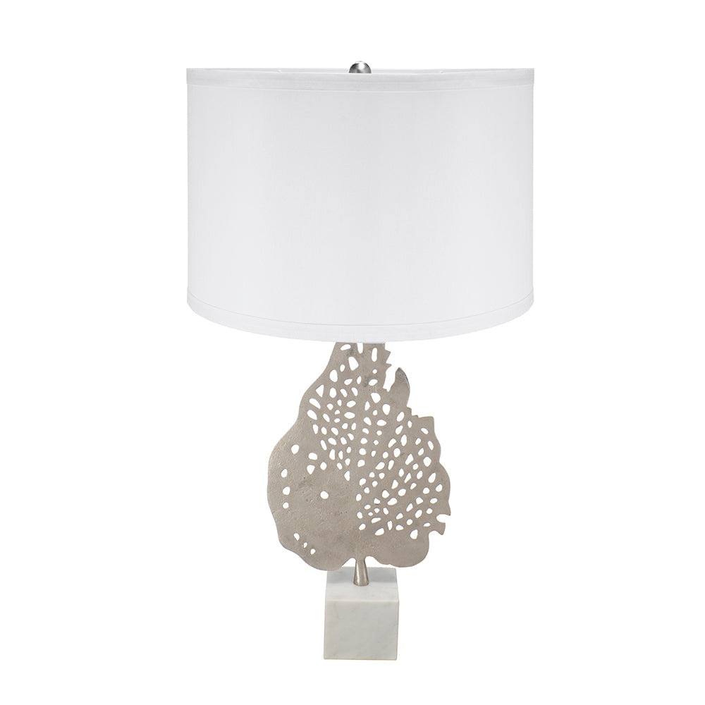 A&B Home 15" x 29" Bundle of 13 White and Silver Leaf Table Lamp with Drum Shade and Marble Base