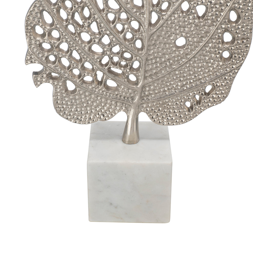 A&B Home 15" x 29" Bundle of 13 White and Silver Leaf Table Lamp with Drum Shade and Marble Base