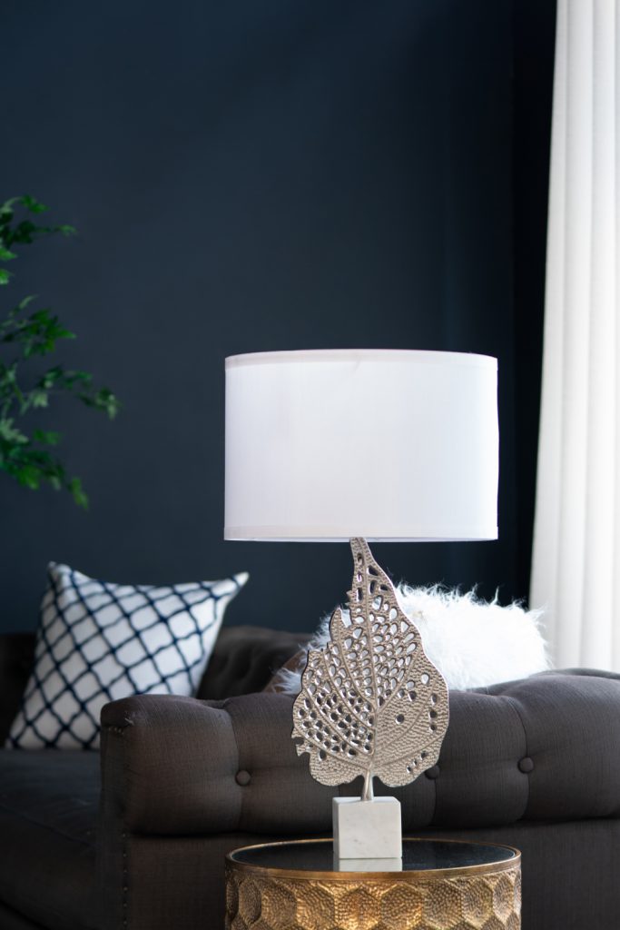 A&B Home 15" x 29" Bundle of 13 White and Silver Leaf Table Lamp with Drum Shade and Marble Base