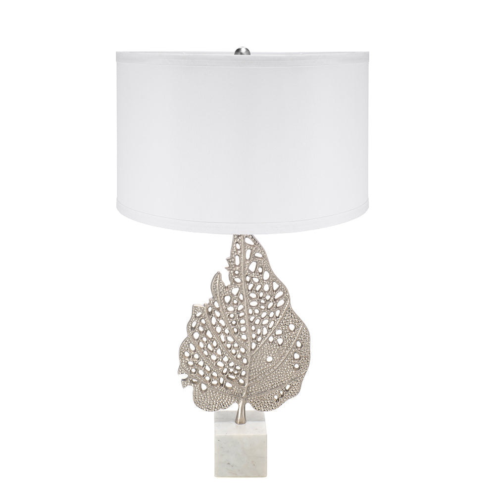 A&B Home 15" x 29" Bundle of 13 White and Silver Leaf Table Lamp with Drum Shade and Marble Base