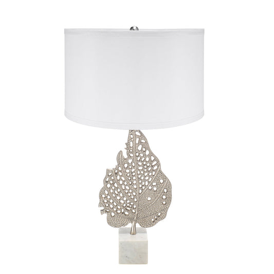 A&B Home 15" x 29" Bundle of 13 White and Silver Leaf Table Lamp with Drum Shade and Marble Base
