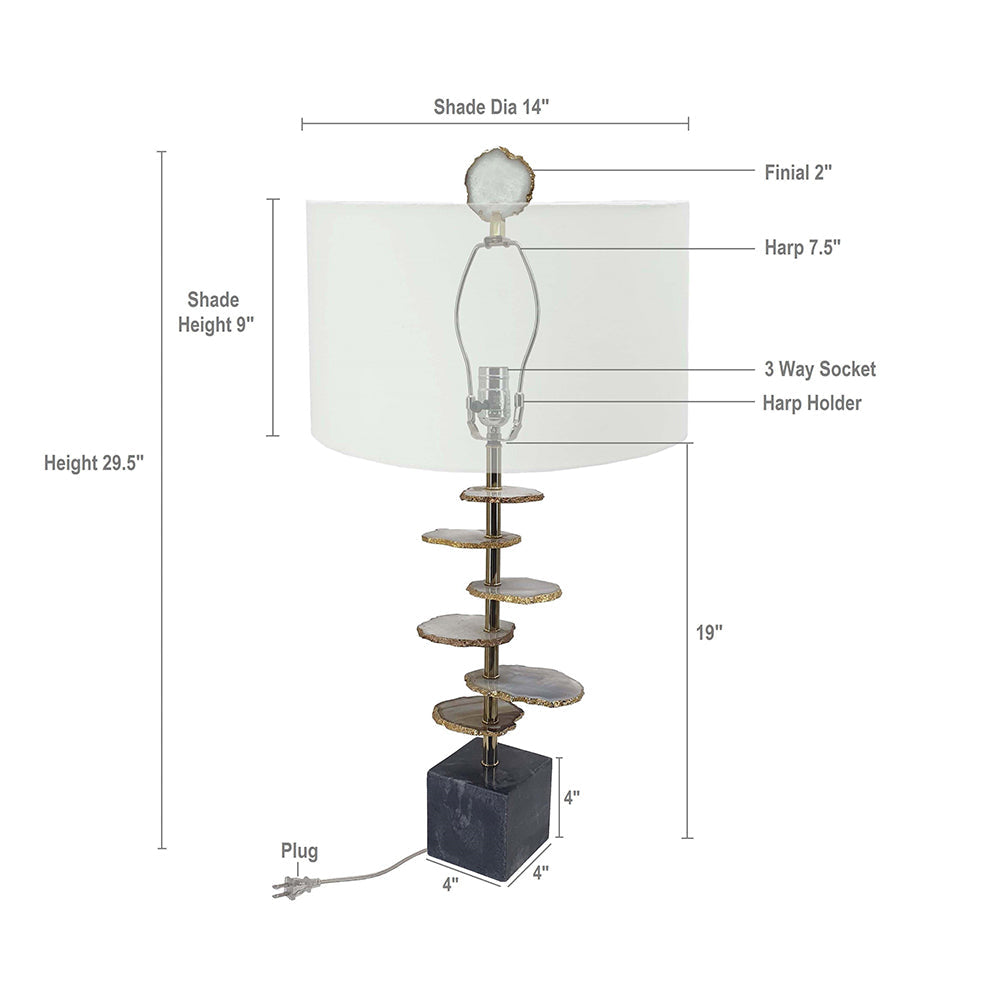 A&B Home 15" x 30" Bundle of 10 Black Marble Base and Smoke Agate Slice Table Lamp With Drum Shade